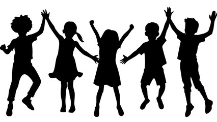 Fototapeta premium Happy Children Playing and Hula Hooping Kids Silhouette Vector Set