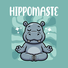 Naklejka premium Cartoon hippopotamus in yoga position.