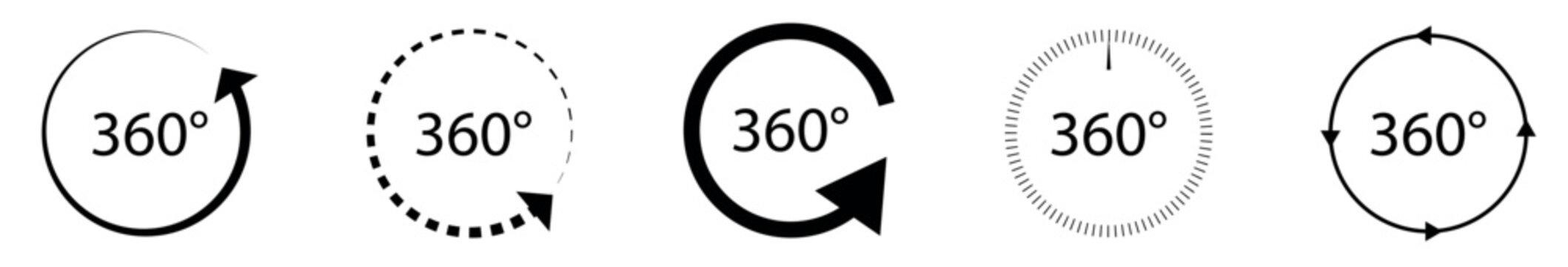 360 degree view icon set. Rotate symbol isolated on transparent background.