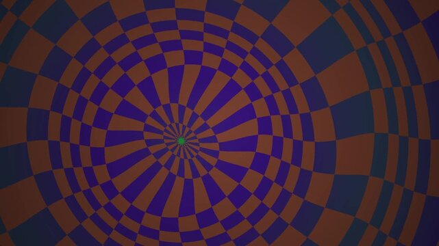 Blue and orange checkered spiral vortex pattern.