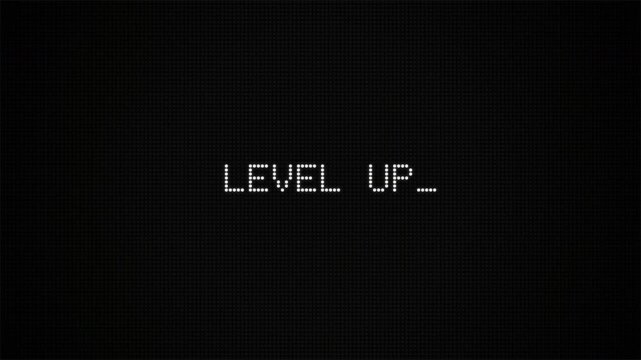 Level Up Retro Gaming Text Animation on Digital Pixel Screen 4k video animation seamless loop