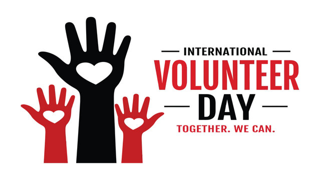 Hands raised with hearts represent the spirit of international volunteer day.