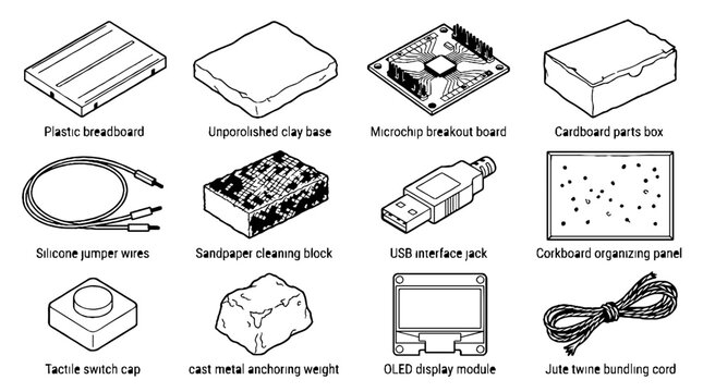 Collection of electronic components and prototyping tools for hardware engineering and maker projects.