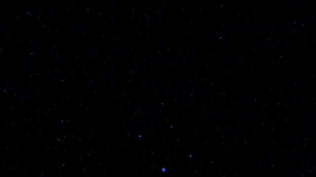 Particules rondes et bleues sur fond noir, avec effet de mouvement lat&eacute;ral zoom&eacute;
