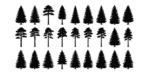 Fototapeta premium Set of black pine and fir tree silhouettes for forest and nature design projects
