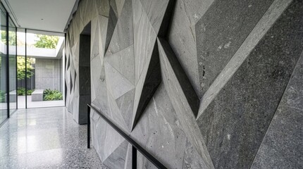 interior of modern building with origami stone fold texture modern