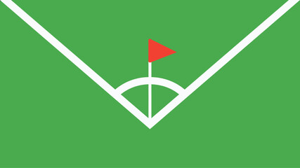 Minimalist Vector Illustration of a Soccer Field Corner Kick Arc with Red Flag on Green Grass Surface for Sports Design Projects © MuhammadHaris