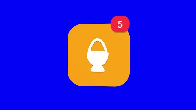 A 3D sliced boiled egg breakfast cooking nutrition food diet notification icon popping up and rotating on a blue screen chroma key background with a red number counter animation.