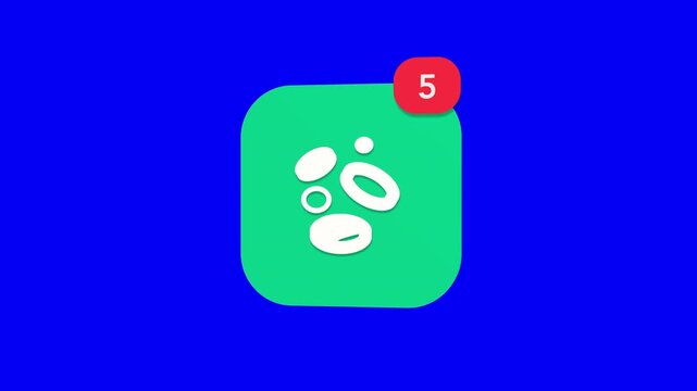 A 3D red white blood cells and platelets microscopic laboratory science notification icon popping up and rotating on a blue screen chroma key background with a red number counter animation.