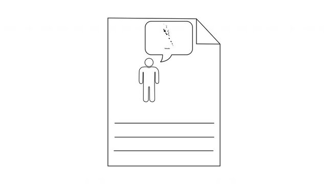 Simple Line Drawing of a Resume with a Person Icon and Speech Bubble.