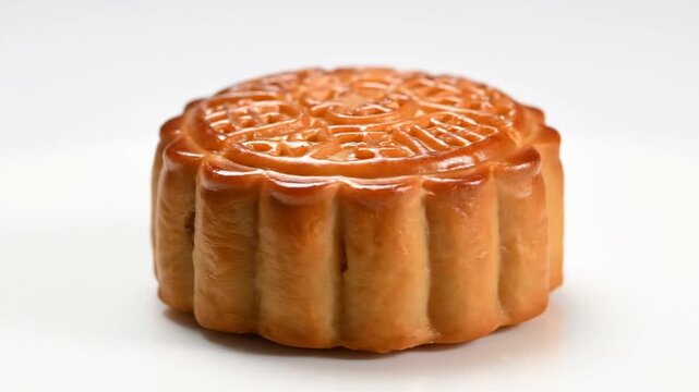 Traditional Chinese mooncake isolated on white background, a delicious dessert for Mid-Autumn Festival celebrations.