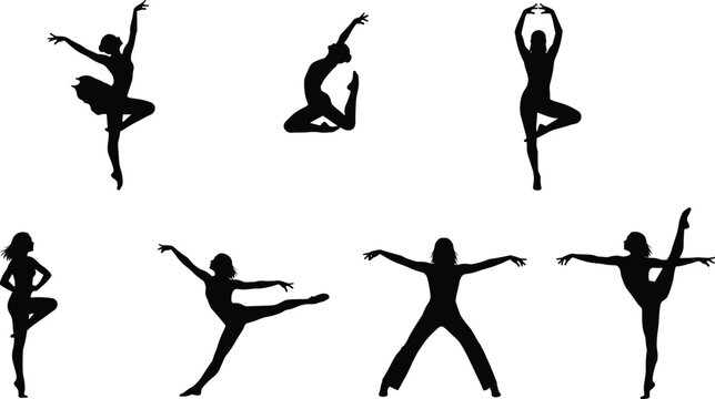 Ballet Dancer Silhouette Collection with Graceful Dance and Performance Poses Set