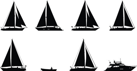Sailboat and Yacht Silhouette Collection with Sailing Vessels and Marine Transport © Fahim's World