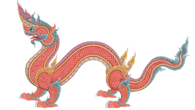 Thai Mythical Dragon Hera Serpent Himmaphan Traditional Art Illustration