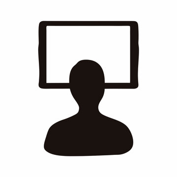 Abstract depiction of a person with a screen where their head should be