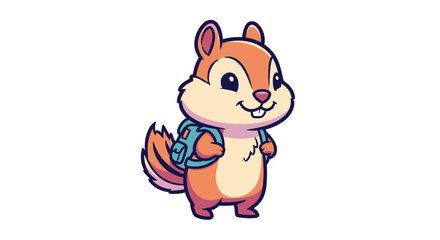 Naklejka premium A cute cartoon squirrel character smiling with a backpack.