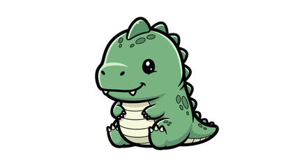 Fototapeta premium Cute baby green dinosaur cartoon character sitting and smiling.