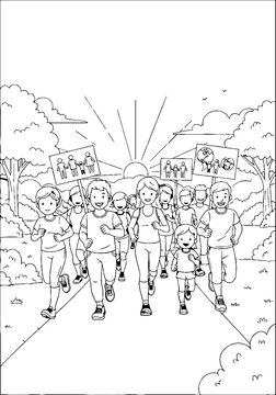 Group of People Participating in a Community Fun Run Event.