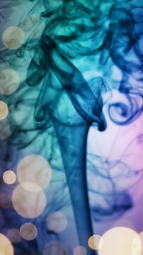 A Captivating Dance of Ethereal Smoke: Exploring the Intricate Patterns and Colors of Wispy Tendrils Blending Elegantly with Glimmering Light Bokeh Effects