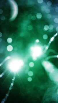 A Mesmerizing Exploration of Ethereal Green Light and Floating Bubbles Capturing the Beauty of Abstract Art in Two Engaging Frames