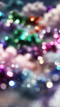 A Mesmerizing Abstract Composition of Glittering Lights and Soft Clouds Creating a Dreamlike Atmosphere in a Colorful Background.