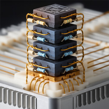 800V DC Solid State Circuit Breaker Close Up, Series Stacked SiC MOSFETs Component with Voltage Balancing Resistors Network, Microscopic View of Next Generation Power Electronics for EV Charging