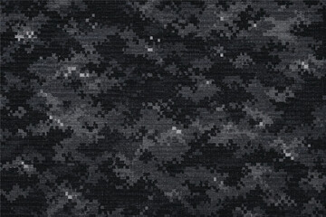 Seamless black and grey digital camouflage pattern background. Abstract dark military camo vector illustration for tactical gear, urban warfare texture, and apparel print. © Muhammad