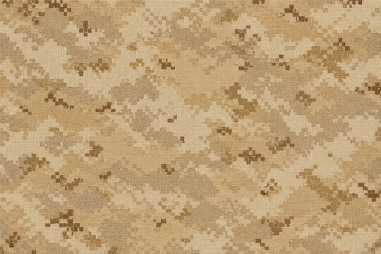 Seamless desert digital camouflage pattern background. Abstract tan and brown military camo vector illustration for army texture, hunting gear, and apparel print.