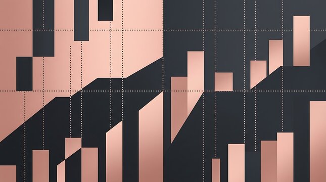 Abstract rose gold and dark grey business data chart background