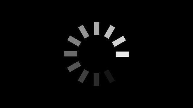 Animated circular loading mark with black background and white loading icon animation with 4k video.