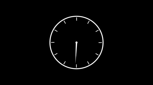 clock icon animation on black background. analog clock timer circle animated. 12 Hours Clock. Clock icon vector animation.with 4k video.