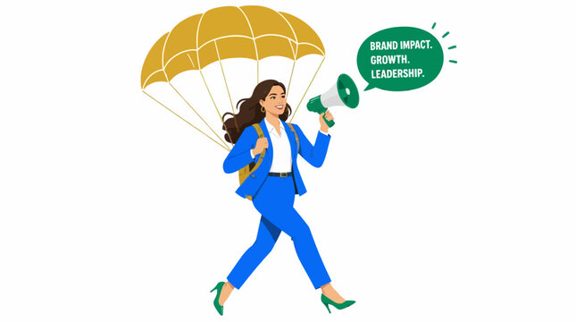 Woman with parachute and money bag illustration.
