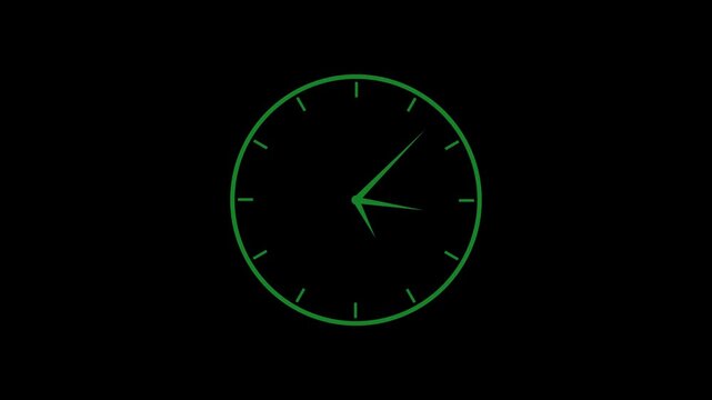 Clock spinning, watch animation on a black background with alpha channel. Clock icon flat style 24 hours day fast speed with moving timer clock rotation,with 4k video.