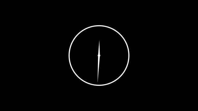 Reverse clock animation showing time running backward on black background,with 4k video animation.