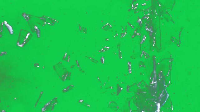 Glass breaking effect green screen chroma key visual asset showing violent impact splinter wreck style for seamless digital content creation broadcasting studio designs overlay graphic......