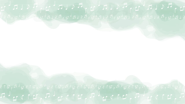 五線譜と音符の水彩風背景フレームイラスト