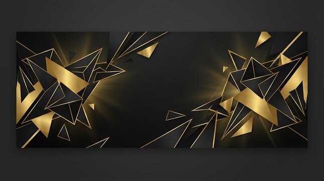 Abstract black and gold geometric banner with sharp triangles