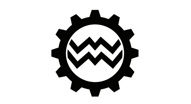 Black gear icon with Aquarius zodiac symbol inside