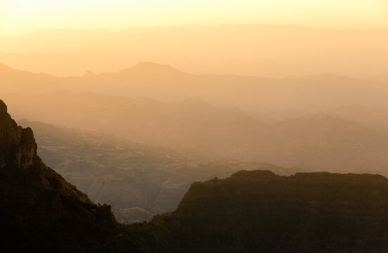 Golden sunset over Simien Mountains National Park Ethiopia