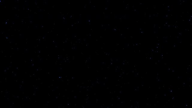 Particules rondes et bleues sur fond noir, avec effet de mouvement frontal d&eacute;zoom&eacute;
