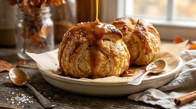 Elegant Minimalist Apple Dumpling &ndash; Luxury Fine Dining Dessert Plating with Caramel Glaze