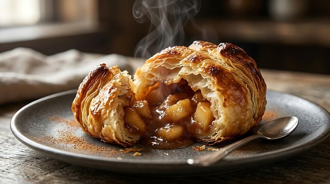 Freshly Baked Apple Pastry with Steam Rising.
