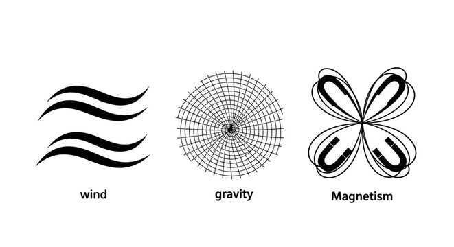 Abstract Symbols: Wind, Gravity, Magnetism - Scientific Concepts