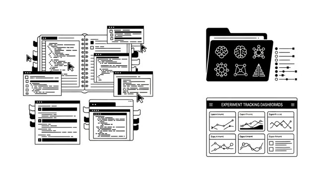 Coding and Data Analysis Interface Design - Vector Icons and UI Elements