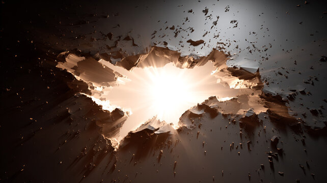 paper ripped open with intense light bursting through