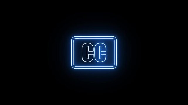 Glowing neon closed caption cc animation for digital media and accessibility signage subtitles