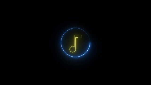 Neon musical note with circular loading animation, glowing digital music symbol for ui and app