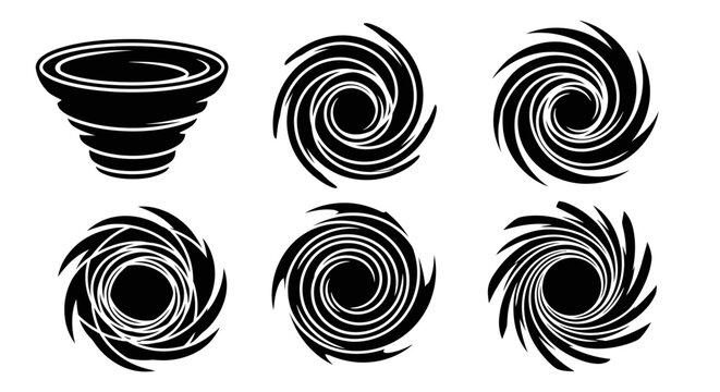 Hurricane Icon Set, Tornado Swirl Vector Graphics, Cyclone Symbols Collection