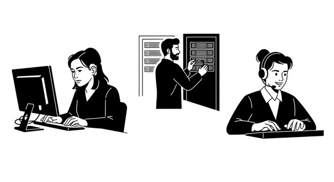 IT Support Team: Technician, Administrator, and Customer Service Representative