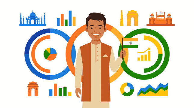 Smiling Indian Man with Flag Celebrating India Independence Day